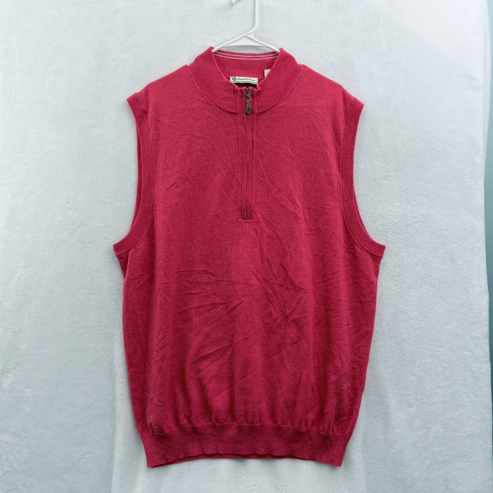 Ronald Ross Sweater Vest 1/4 Zip Mens XL Pink Magenta Merino Wool Brookside Golf